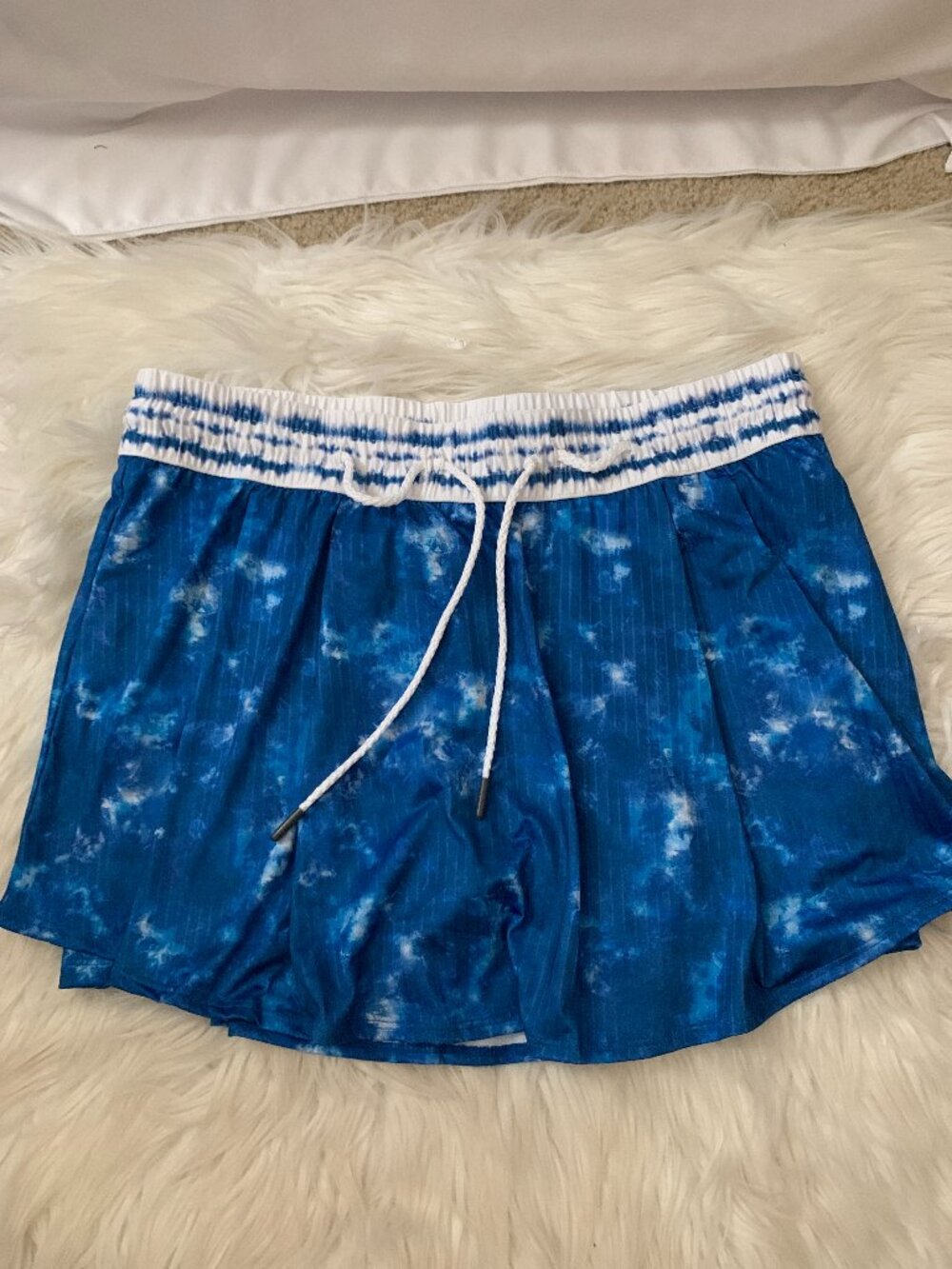 LUCKY IN LOVE Shibori Stripe High Waist Skirt in Blue Sz LARGE